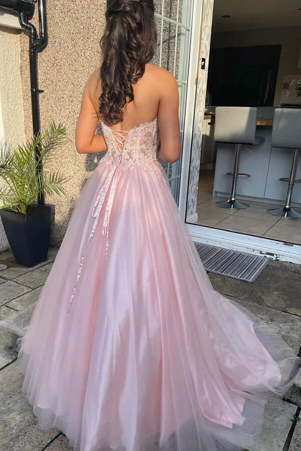 Vestidos de fiesta largos formales con escote en forma de A de tul y encaje